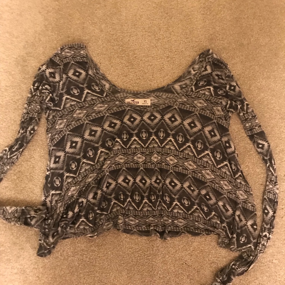 Gray tribal print off the shoulder crop top